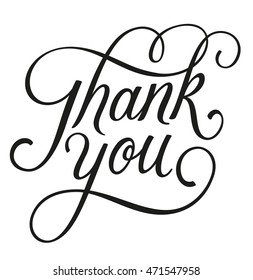 THANK YOU vector calligraphic script style lettering. Custom hand written letters isolated on white. Simple brushpen style card.