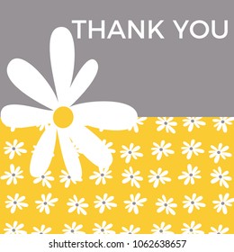 Thank You vector card with daisy flowers pattern background in gold and gray colors palette
