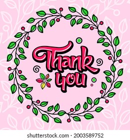 thank you, vector cards template design for greeting cards with doodle floral pattern
