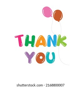 Thank you vector greeting card or postcard with balloons, thanksgiving background, background, thank you colorful funky text vector