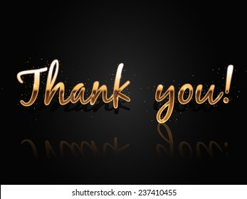 Thank You, Vector Greeting Card Template, Golden Shiny Banner on Dark Background