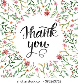 Thank you  vector greeting card postcard Watercolor hand lettering