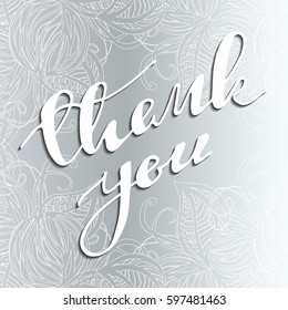 Thank you vector greeting card or postcard. Hand drawn 
design elements. Handwritten vector illustration on 
floral background. Vector illustration.