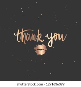 Thank you - Vector hand drawn lettering phrase. Modern golden brush calligraphy for blogs, cards, posters and social media. Motivation and inspiration gold quote on dark background.