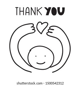 Thank you. Vector hand drawn illustration for greeting card, t shirt, print, stickers, posters design.