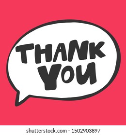 Thank you. Vector hand drawn illustration with cartoon lettering. Good as a sticker, video blog cover, social media message, gift cart, t shirt print design.