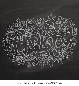 "Thank You" Vector hand lettering and doodles elements chalkboard background