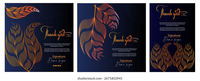 Gracias Vector Diseño de tarjeta hecho a mano con tipografía Texto y forma de línea Hojas Forma. Tarjeta de felicitación de la invitación de las gracias con las hojas elegantes, la tipografía y el efecto floral