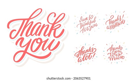 Thank you. Vector handwritten lettering thanksgiving phrases set.