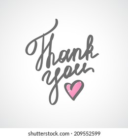 thank you, vector handwritten text with heart
