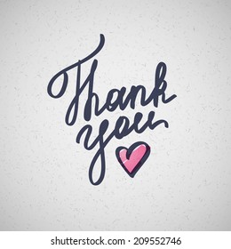 thank you, vector handwritten text with heart