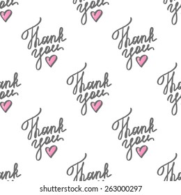 thank you, vector handwritten text with heart, seamless pattern