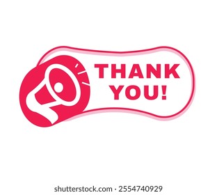 Thank you vector icon megaphone, banner symbol modern design badge. Red graphic sign.