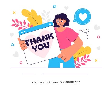 Thank You Vector Illustration Featuring a Letter in an Envelope, Perfect for Posters, Web Banners, Brochures, or Cards in a Flat Style Background