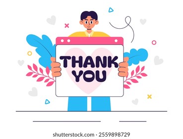 Thank You Vector Illustration Featuring a Letter in an Envelope, Perfect for Posters, Web Banners, Brochures, or Cards in a Flat Style Background