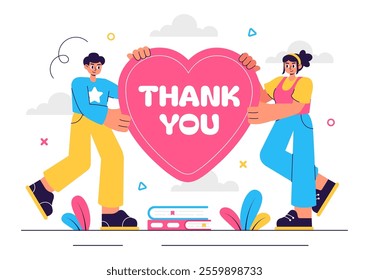 Thank You Vector Illustration Featuring a Letter in an Envelope, Perfect for Posters, Web Banners, Brochures, or Cards in a Flat Style Background