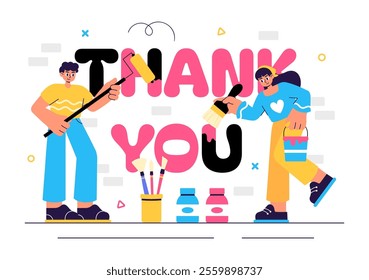 Thank You Vector Illustration Featuring a Letter in an Envelope, Perfect for Posters, Web Banners, Brochures, or Cards in a Flat Style Background