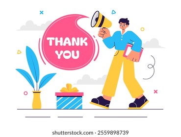 Thank You Vector Illustration Featuring a Letter in an Envelope, Perfect for Posters, Web Banners, Brochures, or Cards in a Flat Style Background