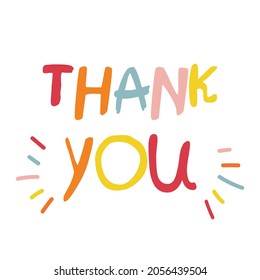 Thank You. Vector illustration lettering. Perfect for print, decoration, cards for thanksgiving. Children style 