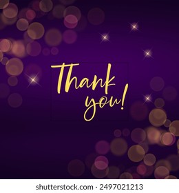 thank you, vector illustration on dark background with blurred lights in corners 