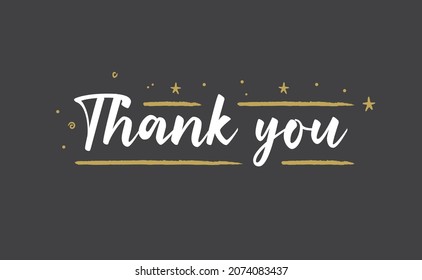 Thank you vector lettering. Beautiful greeting card, Calligraphy text word with gold frame. Hand drawn design. Handwritten modern brush lettering.