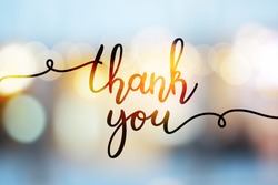 Thank You, Vector Lettering On Blurred Lights Background