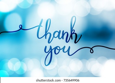 thank you, vector lettering on blurred lights background