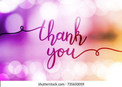 thank you, vector lettering on blurred lights background