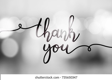 thank you, vector lettering on blurred lights background