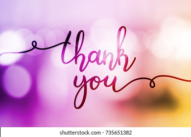 thank you, vector lettering on blurred lights background