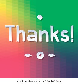 "THANK YOU" Vector Lettering. rewarding postcard with geometric pattern in pink and yellow and green and violet. Brushstroke white letters, circle and point. Thank you card with font and typography