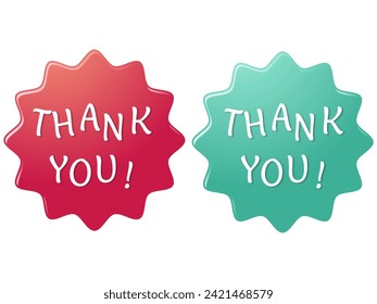 Thank you vector sticker icon sign graphic illustration set, red and creen seal stamp label, thanksgiving round medal badge image clipart