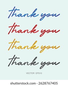 Thank You Vector Text Set in Multicolor 3D Script