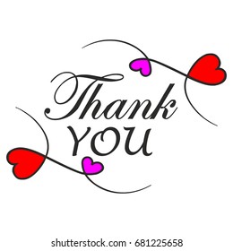 Thank you vector vintage card decorated with red and pink hearts, love. The best Thank you vintage design for your gift and greeting cards.