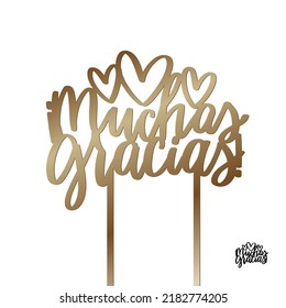 Thank You Very Much Cake Topper In Spanish Language. Teacher Gratitude, Appreciation Party Decoration Cut File Vector Design With Calligraphy Text.