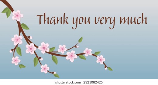 Thank you very much. Thank you card with a cherry blossom branch.