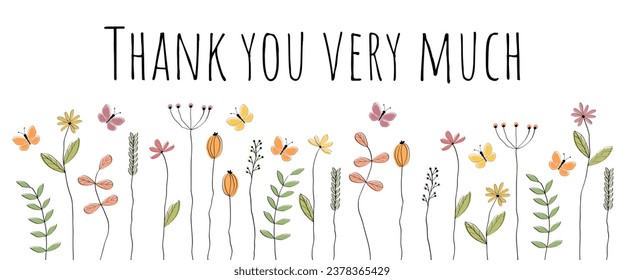 Thank you very much. Thank you card with lovingly drawn flowers and butterflies.