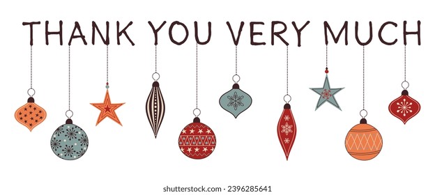 Thank you very much. Thank you card with colorful Christmas balls.