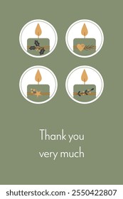 Thank you very much. Thank you card with decorated candles in green, gold and anthracite.