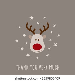 Thank you very much. Card with a cute reindeer and star background.