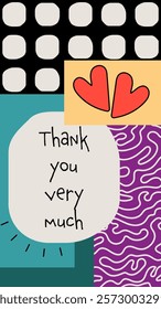 Thank you very much. Thank you card with a collage of geometric patterns and abstract elements.