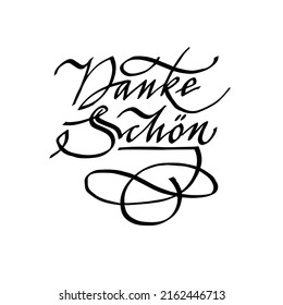 Thank you very much. Handwritten calligraphic inscription in German. Black and white vector illustration.