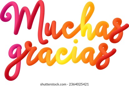 Thank you very much on spanish fluid text with dynamic curved lines made of blended colorful circles. Vector illustration.