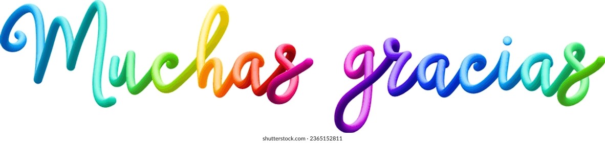 Thank you very much on spanish fluid text with dynamic curved lines made of blended colorful circles. Vector illustration.