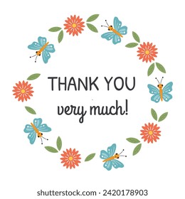 Thank you very much round card, sticker in floral frame for greeting card, appreciation gift tag, print, round sticker for packaging sweets, greeting card, small business, customers orders.