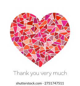 Thank you very much. Square thank you card with a mosaic heart in red tones.