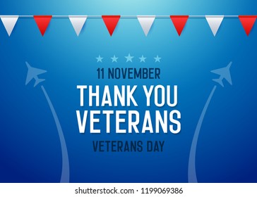 Thank you Veterans background. Vector illustration for veterans day 11 November national holiday in the us