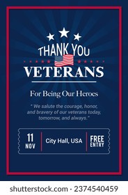 Thank You Veterans for being our heroes poster vector design