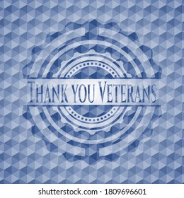 Thank You Veterans Blue Emblem With Geometric Pattern. Vector Illustration. Detailed. 