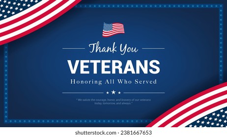 Thank You Veterans - Honoring all who served greeting card vector design. American flag frame